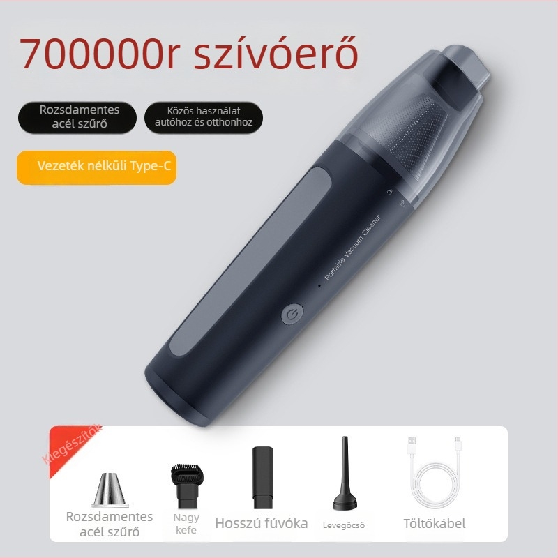 Vezeték nélküli autós porszívó, kézi, száraz típus, 50 W, 2100–3000 Pa szívóerő, beépített 1001–1600 mAh akkumulátor, 36–45 dB zaj, porgyűjtő tartály, kettős funkció szívás/szellőztetés