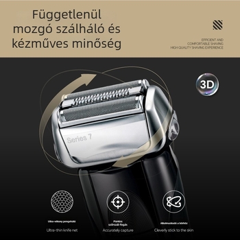 70S borotvafej a 7-es sorozathoz, 4 pengés visszafelé mozgó fej, beépített akkumulátor 500–800 mAh, kefés motor, zaj 46–70 dB