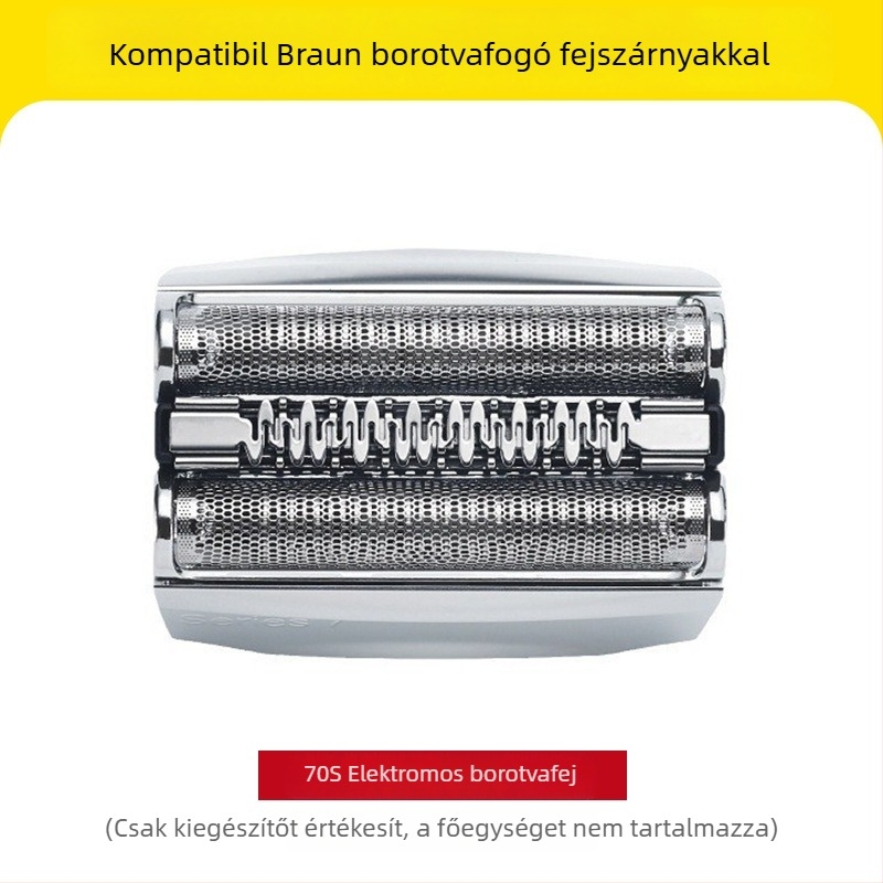 70S borotvafej a 7-es sorozathoz, 4 pengés visszafelé mozgó fej, beépített akkumulátor 500–800 mAh, kefés motor, zaj 46–70 dB
