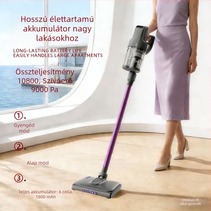 Vezeték nélküli kézi autós porszívó száraz–nedves tisztításra, 140W maximális szívóerő, beépített 4000–5000mAh akkumulátor és világítás