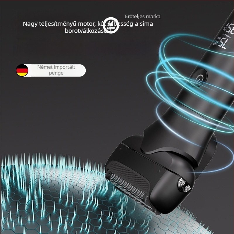 Háromfejű elektromos borotva, teljes testre mosható, LED kijelző, beépített akkumulátor 800–1000 mAh, 60 perc működési idő