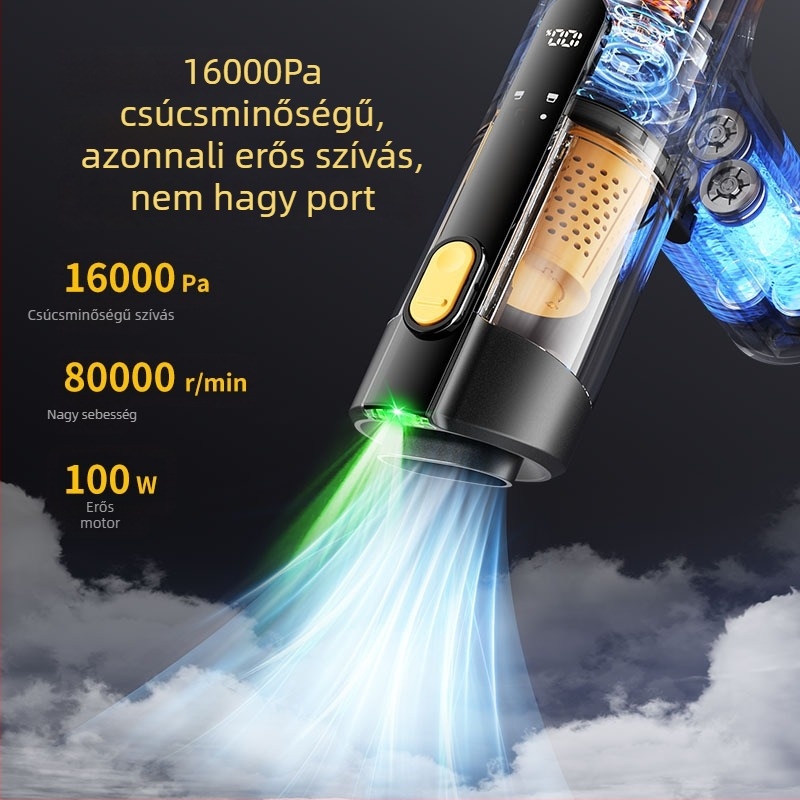 Vezeték nélküli autó- és otthoni porszívó, kompakt, többfunkciós, mélytisztító, könnyen használható