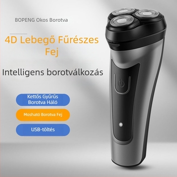 Elektrikus borotva forgó három penge fejjel, lebegő fej, LED kijelző, vízálló, újratölthető