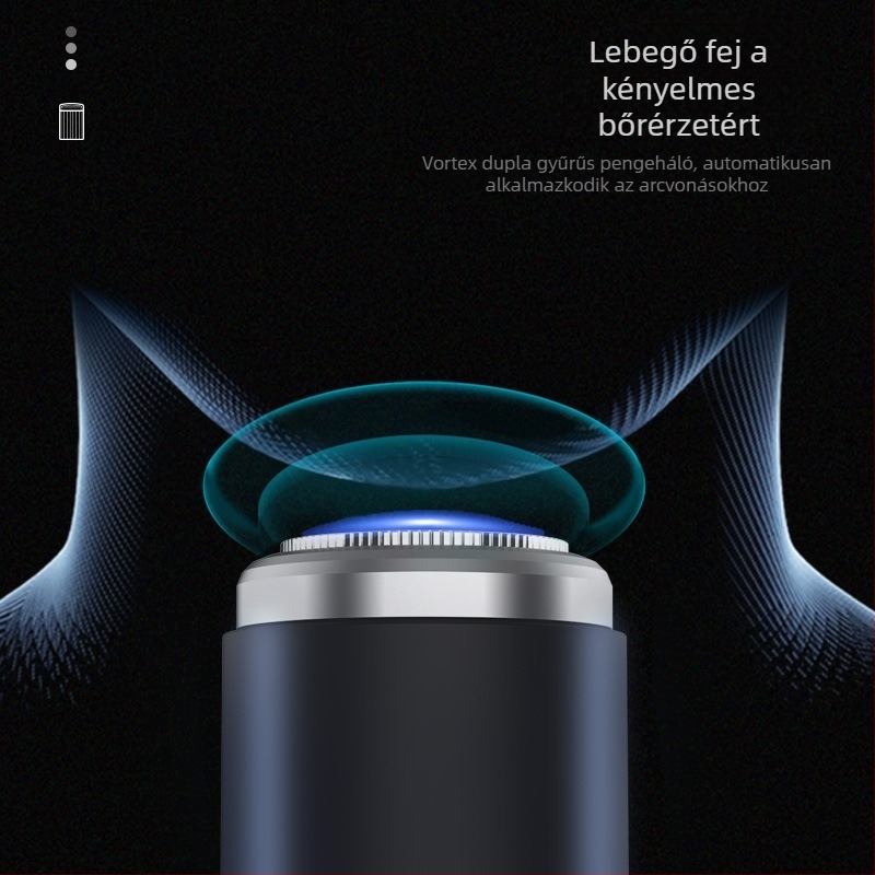 Elektromos borotvafejű forgó 3‑tagú fejjel, lebegő fej, egész test mosására – beépített akkumulátor, >60 perc működés, 1 óra töltés, zaj <36 dB