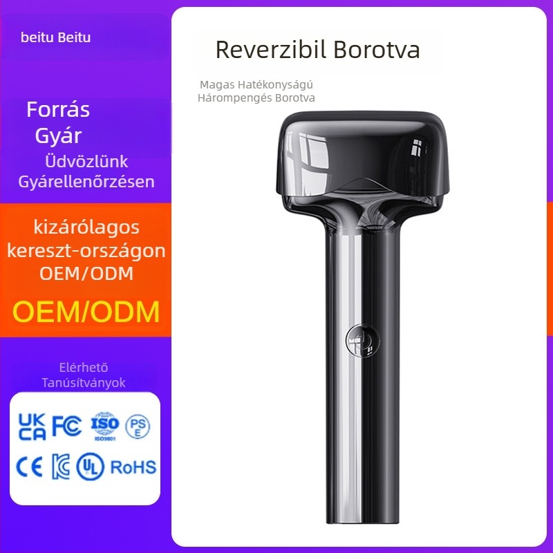 Lebegő fejű elektromos borotva, 3‑pengés reciprocáló, beépített 1000–1200 mAh akkumulátor, újratölthető, digitális kijelző