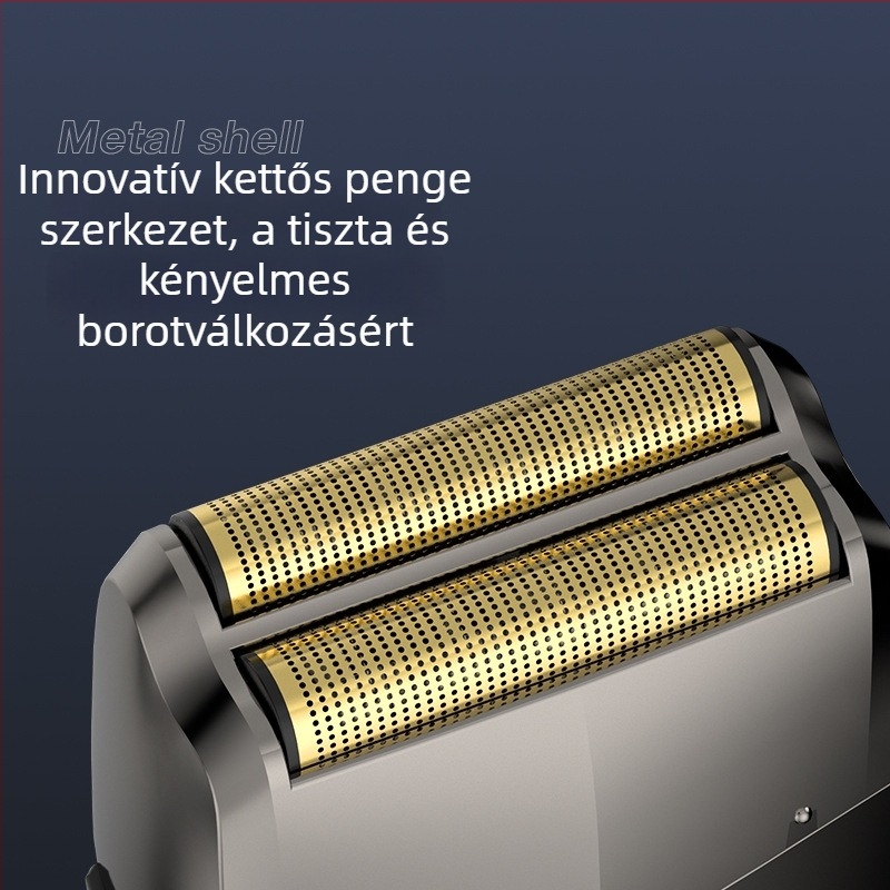 Férfi USB-töltéses elektromos borotva digitális kijelzővel, mosható, két reciproc fejjel — borotva készlet