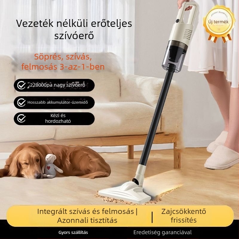 Nélkül vezeték nélküli kézi porszívó otthoni és autós használatra, atkák eltávolítása, háziállat-szőr eltávolítása, erős szívás 20 000 Pa, 300 W, sterilizálás, nedves-száraz tisztítás