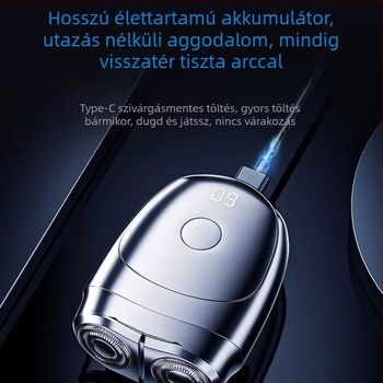 Férfi elektromos borotva, kétfejű forgó fej, úszó vágófej, teljesen mosható, brushless motor, beépített újratölthető akkumulátor