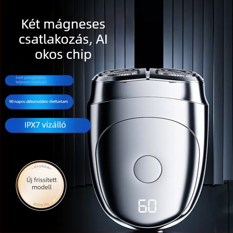 Férfi elektromos borotva, kétfejű forgó fej, úszó vágófej, teljesen mosható, brushless motor, beépített újratölthető akkumulátor