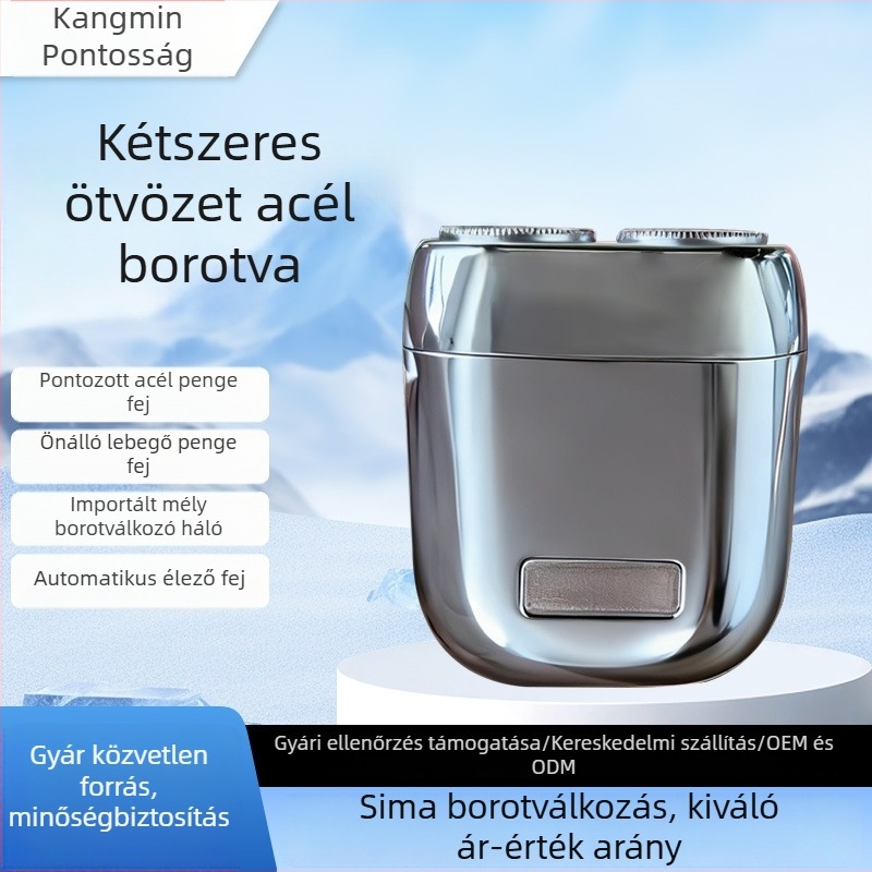Elektromos borotva forgó fejű, 2 penge, lebegő konstrukció, nedves és száraz használat, 60 perces üzemidő, 1 órás töltés