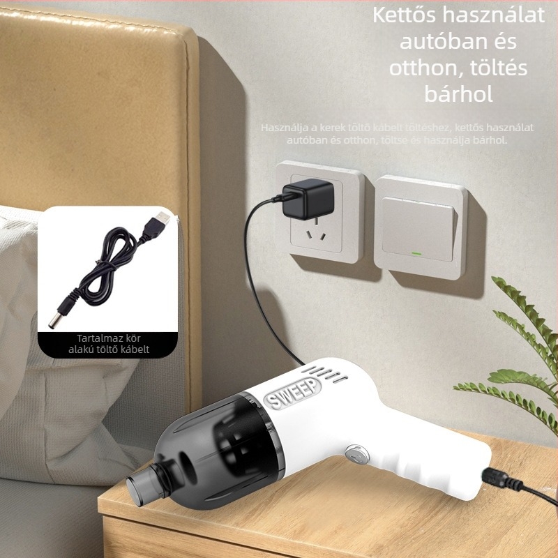 KLD vezeték nélküli kézi mini porszívó autóhoz és otthonhoz, USB töltés, 2100-3000 Pa szívóerő, beépített 501-800 mAh akkumulátor, alacsony zajszint 36-45 dB