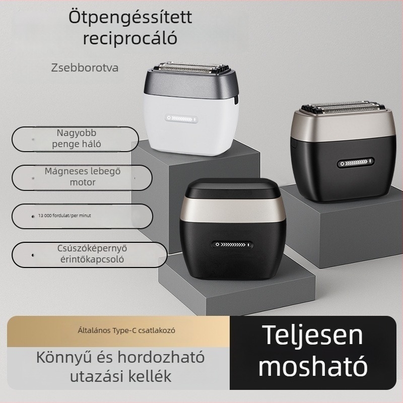 Férfi elektromos borotva, 5 pengével, USB gyors töltés, vízálló és folyó víz alatt tisztítható, brushless motor, beépített 1600 mAh akkumulátor