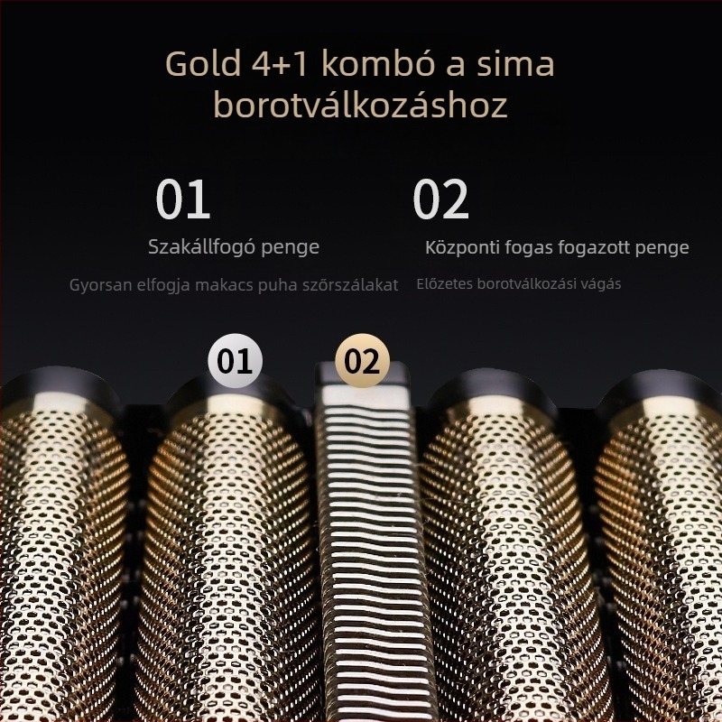 Férfi elektromos borotva, 5 pengével, USB gyors töltés, vízálló és folyó víz alatt tisztítható, brushless motor, beépített 1600 mAh akkumulátor