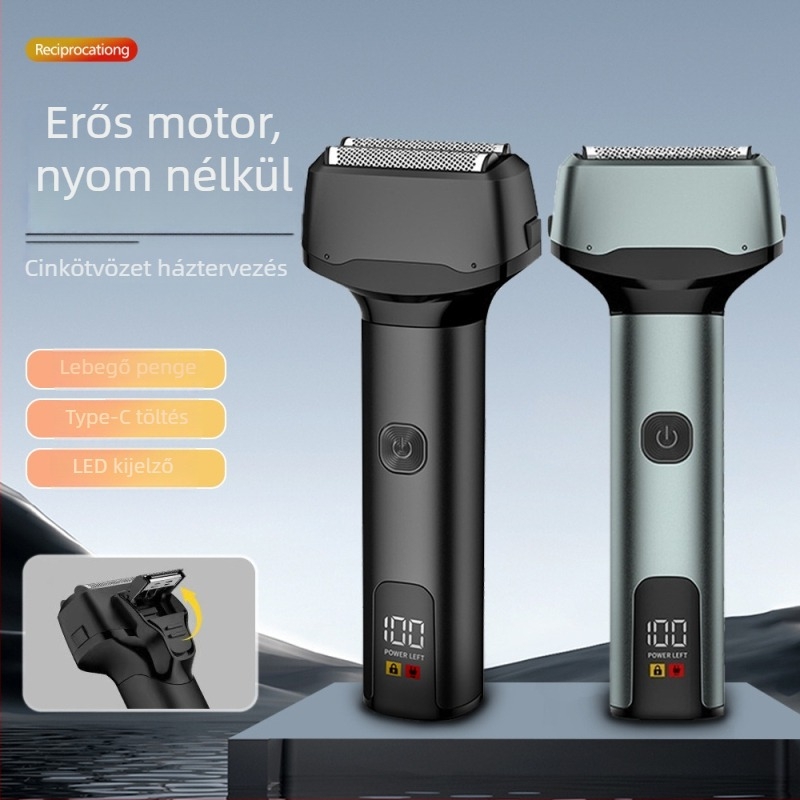 3 fejű forgófejes elektromos borotva LED-kijelzővel, brushless motor, 60 perces üzemidő, teljes test mosható