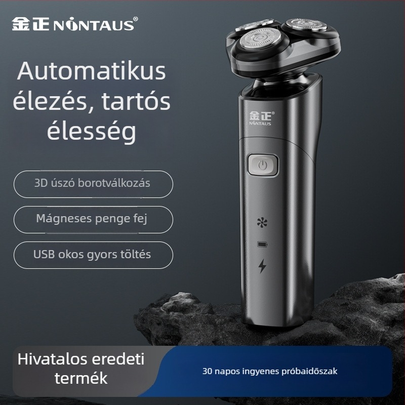 Jin Zheng elektromos borotva plovó fejjel, forgó 3 penge fej, leválasztható és mosható fej, beépített akkumulátor, üzemidő körülbelül 60 perc