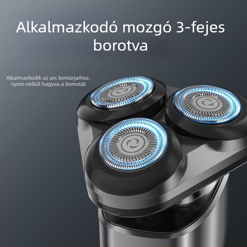 Jin Zheng elektromos borotva plovó fejjel, forgó 3 penge fej, leválasztható és mosható fej, beépített akkumulátor, üzemidő körülbelül 60 perc