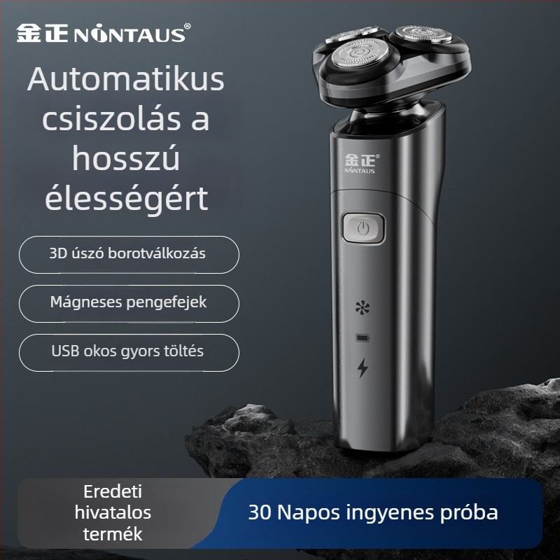 Jin Zheng elektromos borotva plovó fejjel, forgó 3 penge fej, leválasztható és mosható fej, beépített akkumulátor, üzemidő körülbelül 60 perc