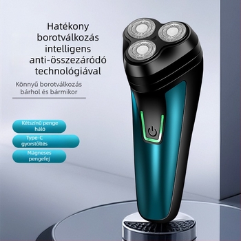 Fenelp elektromos borotva lebegő fejjel, forgó 3 penge fej, levehető és mosható fej, beépített újratölthető akkumulátor 300–500 mAh, 60+ perc üzemidő
