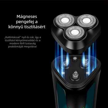 Fenelp elektromos borotva lebegő fejjel, forgó 3 penge fej, levehető és mosható fej, beépített újratölthető akkumulátor 300–500 mAh, 60+ perc üzemidő