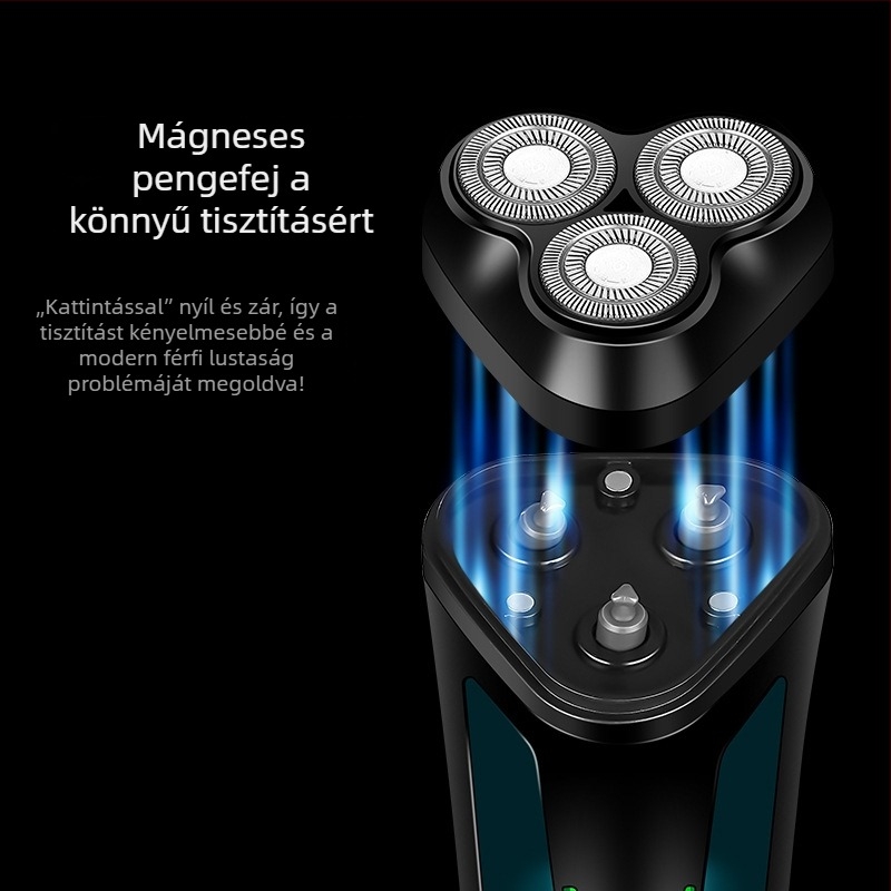 Fenelp elektromos borotva lebegő fejjel, forgó 3 penge fej, levehető és mosható fej, beépített újratölthető akkumulátor 300–500 mAh, 60+ perc üzemidő