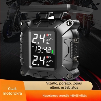 Motorkerékpár gumiabroncsnyomás-figyelő rendszer, napelemes vezeték nélküli külső monitor, modell M7, digitális kijelző, tartomány 0.1–6 bar