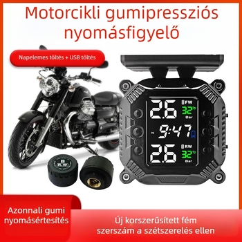 Motorkerékpár gumiabroncsnyomás-figyelő rendszer, napelemes vezeték nélküli külső monitor, modell M7, digitális kijelző, tartomány 0.1–6 bar