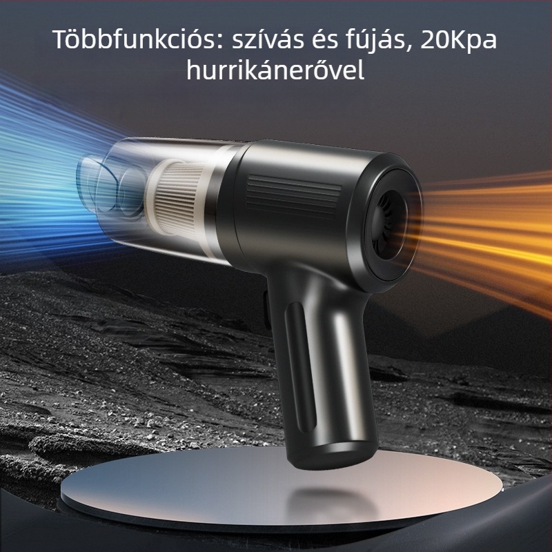 Kézi, vezeték nélküli autópor- és fújó készülék – multifunkciós, max. 35W, 3.7V, újratölthető, kb. 5 perc üzemidő, HEPA szűrő