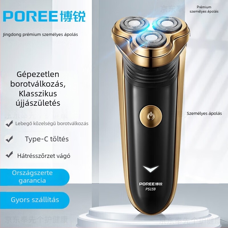 Flyco/Feike elektromos borotva, lebegő penge, forgó fej 3 pengével, brushless motor, újratölthető, 60 perc üzemidő