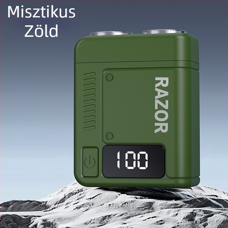 Elektromos borotva, forgó fejen két pengével; beépített 300-500 mAh akkumulátor; USB töltés; nedves és száraz használat; mosható vágófej