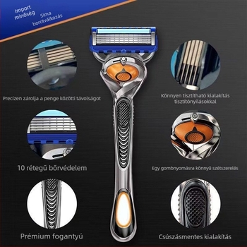 Kézi borotva öt rétegű nyéllel, külön szerszámtartó a pengéhez, alkalmas hónalj és lábszár borotválására, 500 darabos doboz