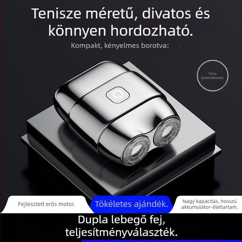 Elektromos borotva kettős fejjel, vízálló és teljesen mosható, száraz és nedves használatra, beépített akkumulátor, 1 órás töltés, 45-60 perc üzemidő