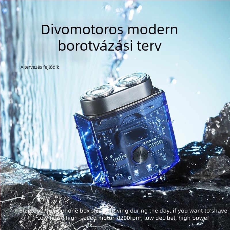 Konka elektromos borotva LED kijelzővel, átlátszó hordozható kialakítás, 2 pengés forgó fej, lebegő fej, beépített akkumulátor