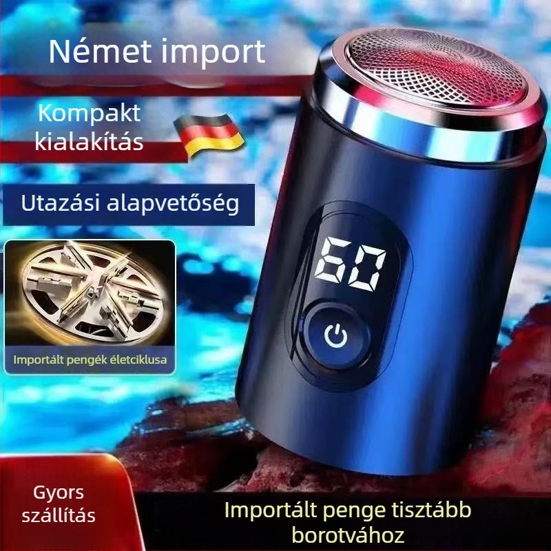 Férfi elektromos borotva, forgó fej 4+ pengével, nedves és száraz használat, beépített akkumulátor, LED kijelző