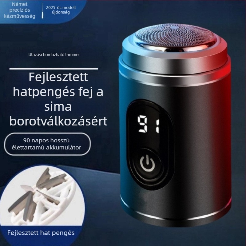 Férfi elektromos borotva, forgó fej 4+ pengével, nedves és száraz használat, beépített akkumulátor, LED kijelző