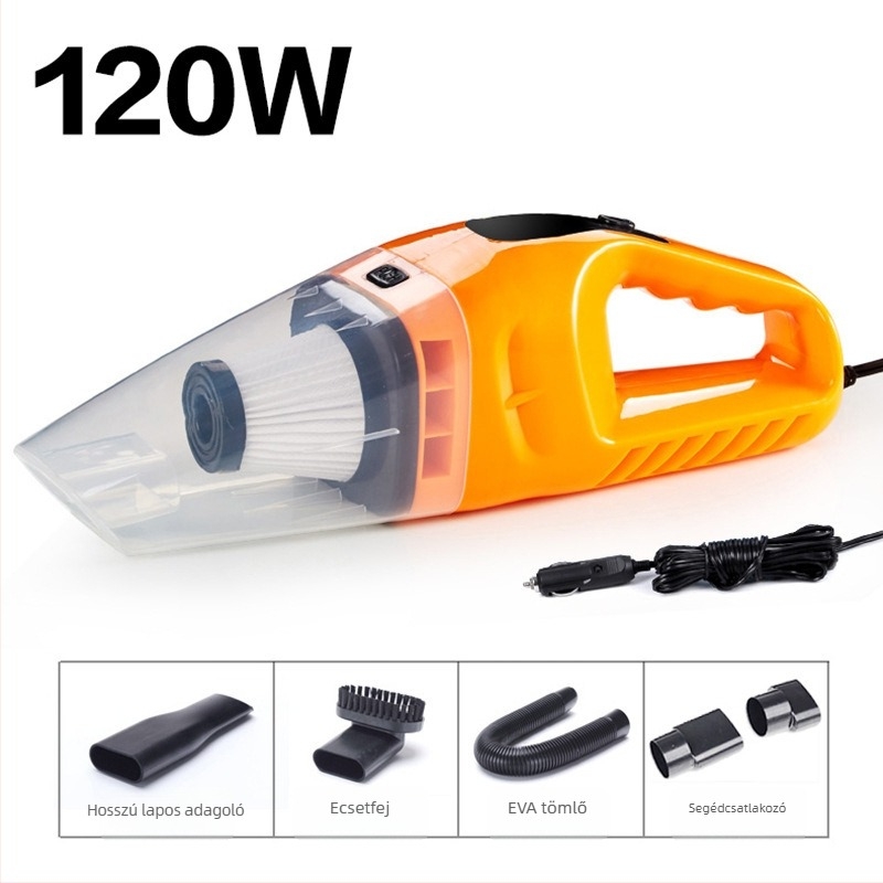 PINCAI hordozható autóiporszívó száraz-nedves tisztításhoz, 12V, 120W, 2500Pa szívóerő, modell ZYXQ-04 Haipa, 280 cm hosszú kábel