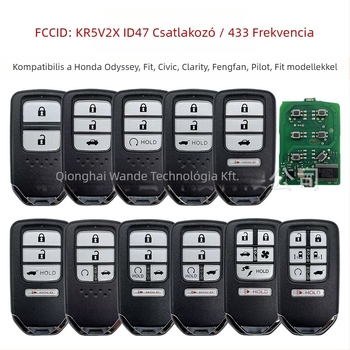 FCCID KR5V2X Honda kulcsház 47-es chippel, 2–6 gombos távirányító, műanyag+fém burkolat, kompatibilis Honda Vezel, Civic, Pilot, Fit, Odyssey, CR-V, HR-V, XR-V