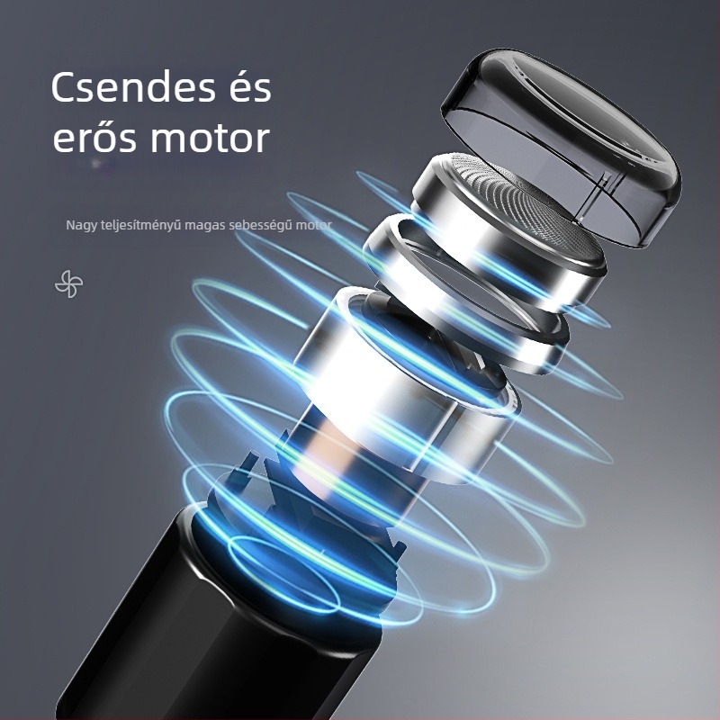 Elektromos borotva lebegő hárompengés forgó fejjel, levehető és mosható fej, kefe nélküli motor, beépített 300–500 mAh akkumulátor