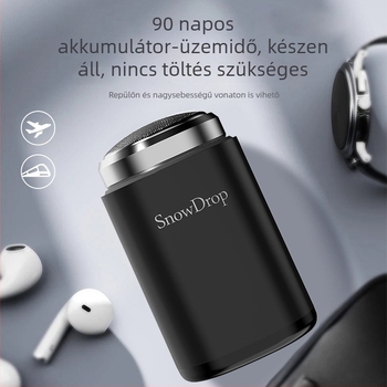 Hordozható elektromos borotva 3 pengés forgó fejjel, lebegő fej, levehető tisztító fej, beépített 100-300 mAh akkumulátor, 30 napos üzemidő, DC motor
