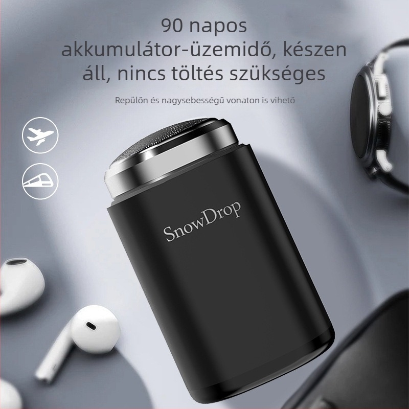 Hordozható elektromos borotva 3 pengés forgó fejjel, lebegő fej, levehető tisztító fej, beépített 100-300 mAh akkumulátor, 30 napos üzemidő, DC motor