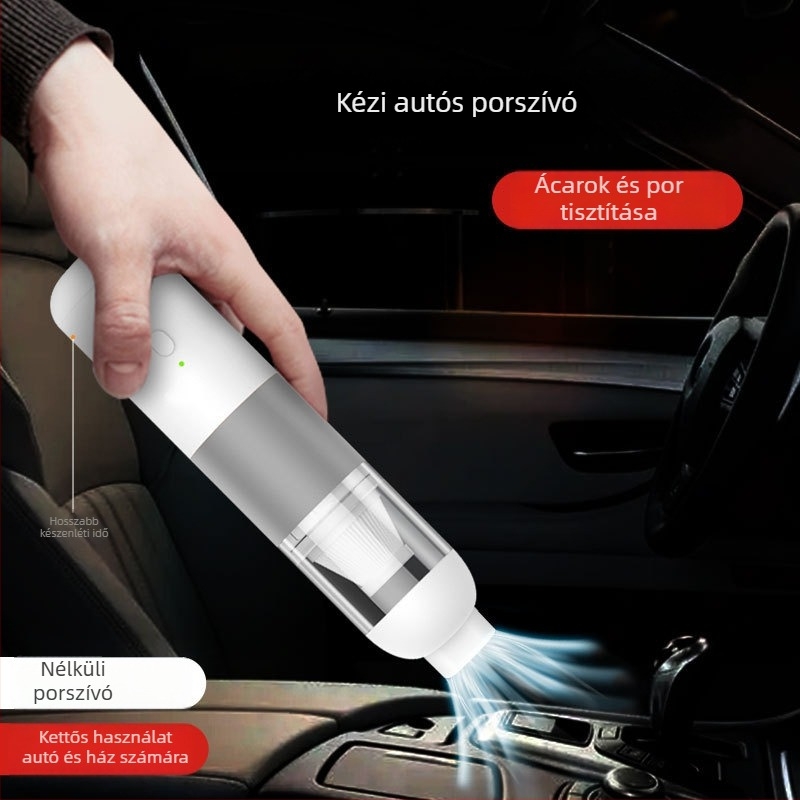 Autó mini porszívó, 12V, 120W, 4000Pa szívás, hordozható, töltéses, 1 m kábel