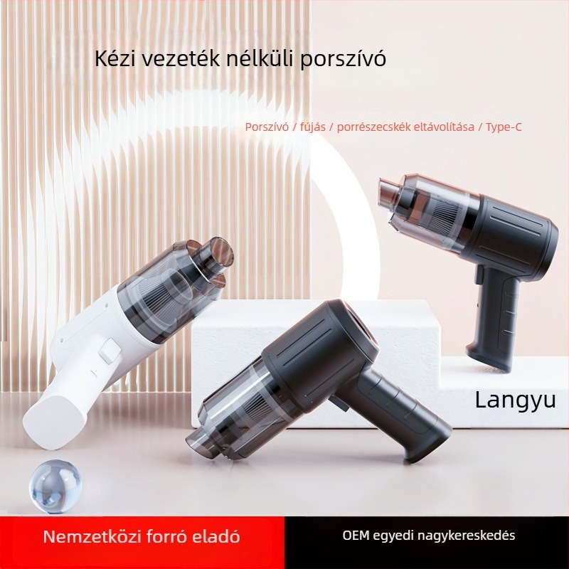 Autó mini porszívó, 12V, 120W, 4000Pa szívás, hordozható, töltéses, 1 m kábel