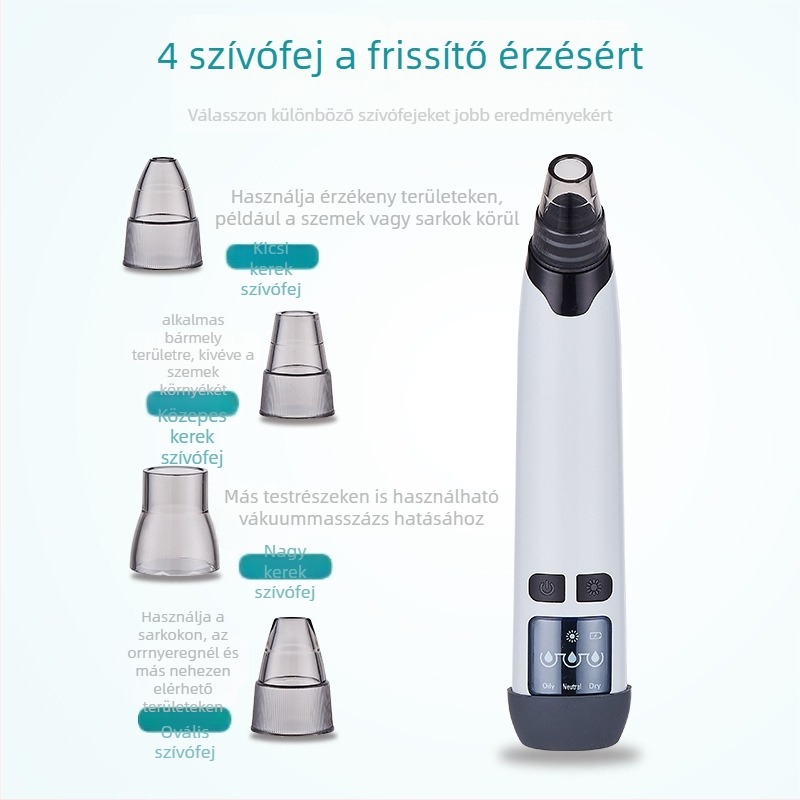 HS-HTY01 Elektromos forgó mitesszer-szívó készülék, pórustisztító, 3 sebesség beállítás, eltávolítja a mitesszereket, pattanásokat, zsíros bőrt és fehér mitesszereket