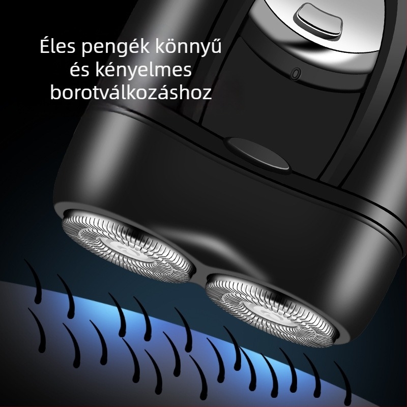 Lingke elektromos borotva, kettős fejű forgófej, lebegő fej, beépített akkumulátor 300–500 mAh, üzemidő 45–60 perc, alacsony zajszint