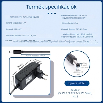 Kai Shuo tápegység, 12V 3A, 36W