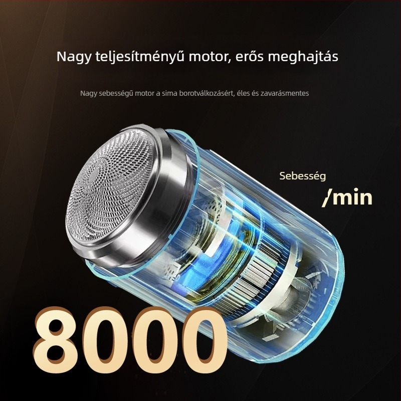 Jin Zheng elektromos borotváz férfiaknak – mini hordozható forgó fejű borotva 4+ fejjel, levehető és mosható vágófej, beépített akkumulátor, kefés motor, alacsony zajszint