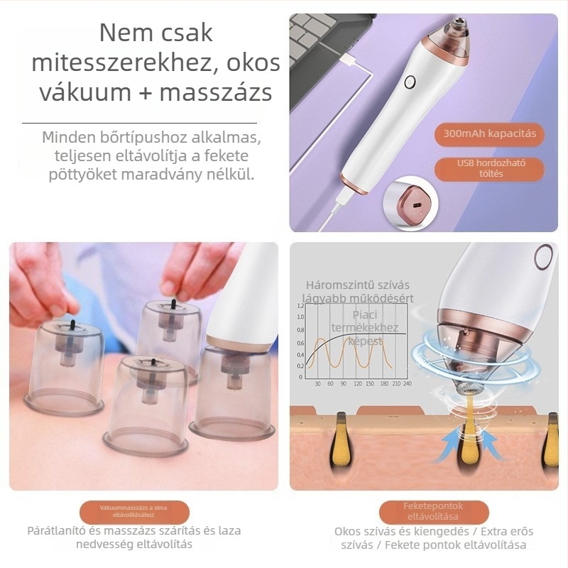 Otthoni ultrahangos vákuumos arctisztító és mitesszer-eltávolító készülék, cupping funkcióval