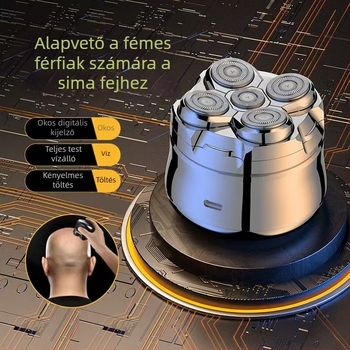 Ötfejű forgó fejű elektromos borotva, beépített 500–800 mAh akkumulátor, 60 perc üzemidő, LED kijelző, teljes test mosható