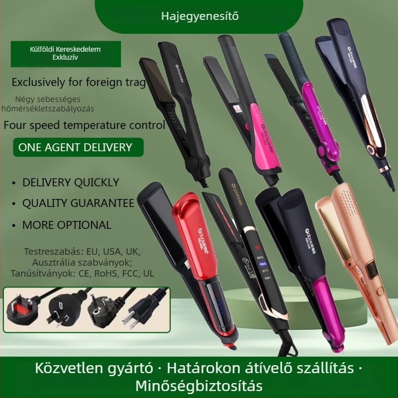 Kétfunkciós hajformázó vezetékes – göndörítő és egyenesítő, 16–20 mm hengerátmérő, 110–220 V, 15–45 W, 10 fokozatú hőmérsékletszabályozás, nedves és száraz hajra