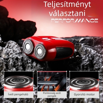 Dr. Xu elektromos borotva rozsdamentes acél pengével, forgó két pengés fej, leválasztható és mosható fej, beépített 300-500 mAh akkumulátor, újratölthető