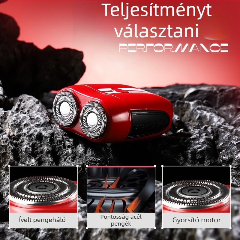 Dr. Xu elektromos borotva rozsdamentes acél pengével, forgó két pengés fej, leválasztható és mosható fej, beépített 300-500 mAh akkumulátor, újratölthető